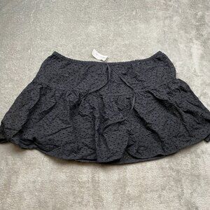 La Vie en Rose Eyelet Mini Skirt Women's XL Black 100% Cotton Drawstring Classic